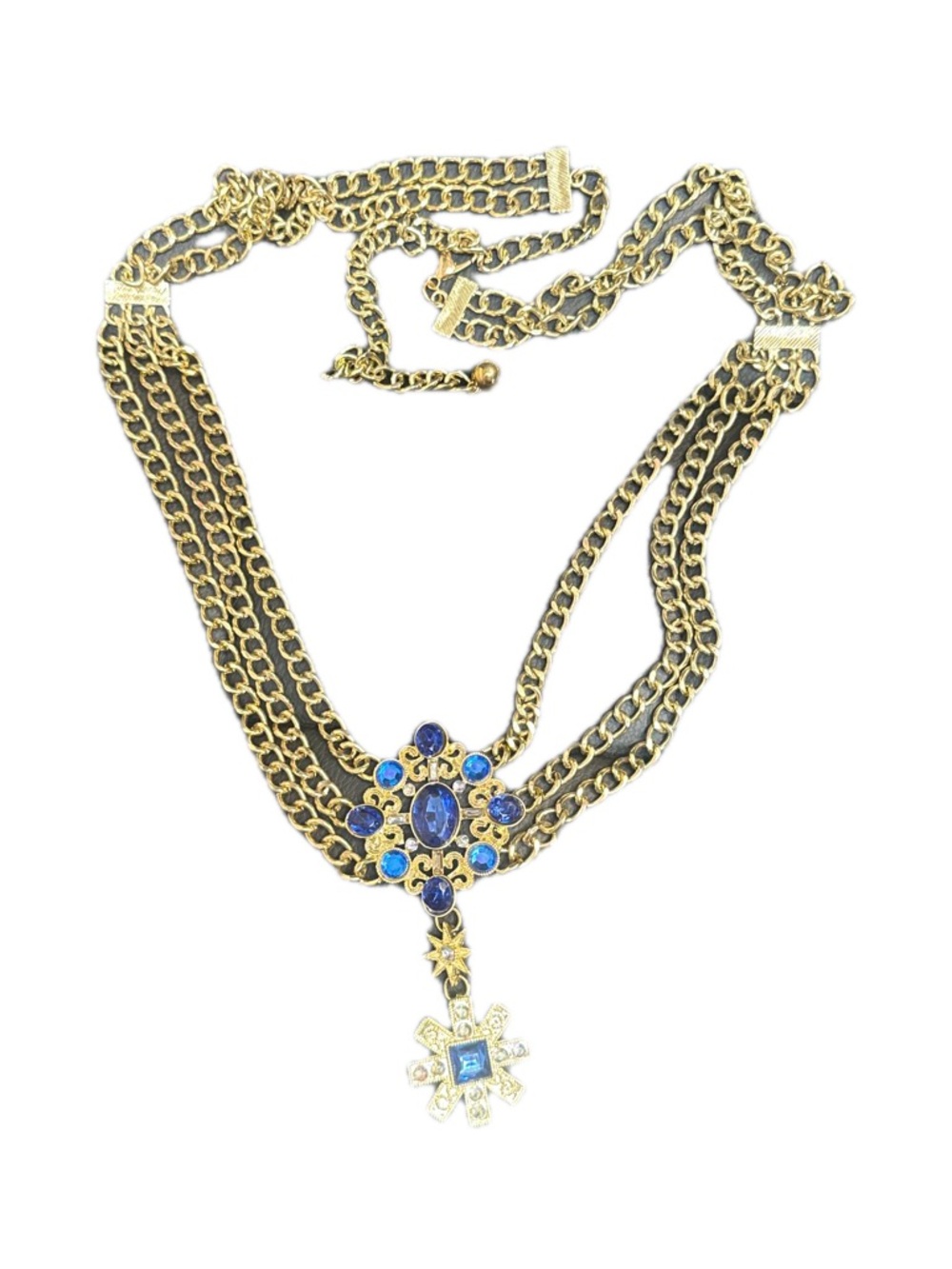 Gold Chain belt with Blue Gemstone Pendant